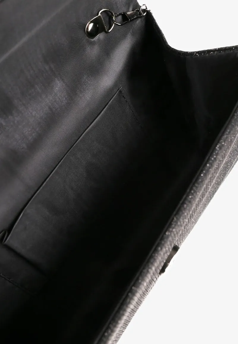 Czarna Brokatowa Torebka Kopertówka na Odpinanym Łańcuszku Norida