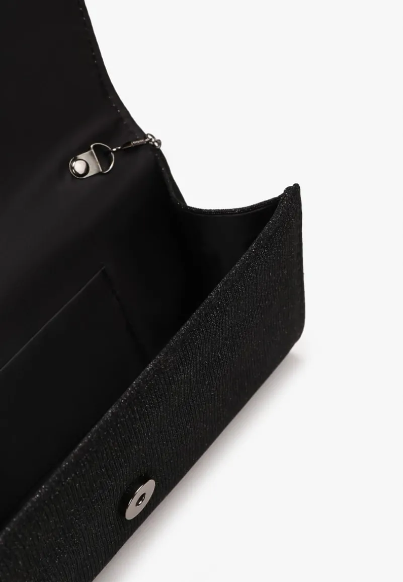 Czarna Brokatowa Torebka Kopertówka z Łańcuszkiem Bobbette