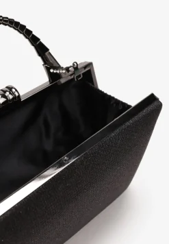 Czarna Brokatowa Torebka Kopertówka na Łańcuszku Braida