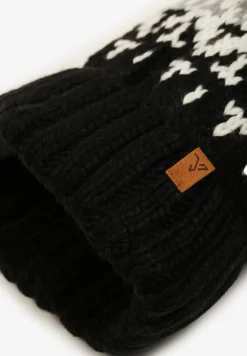 Czarna Czapka Ozdobiona Geometrycznym Wzorem i Pomponem Vamizora