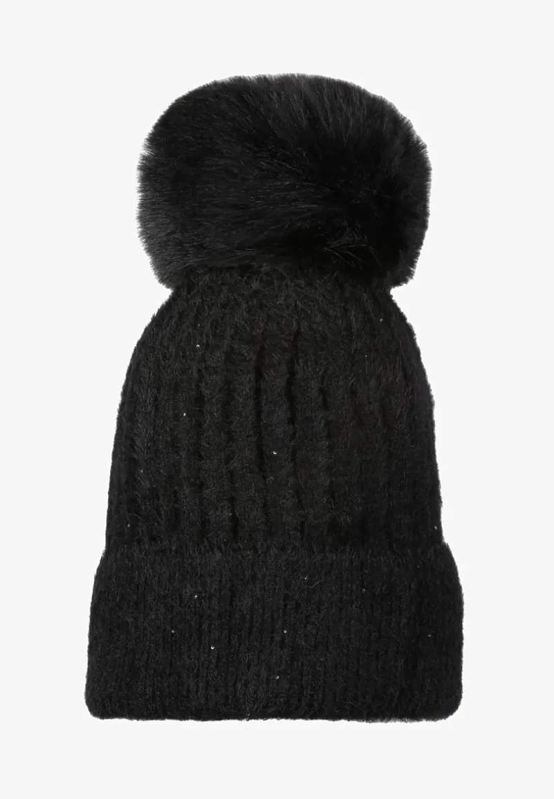 Czarna Czapka Pluszowa z Pomponem Siddilo