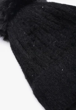 Czarna Czapka Pluszowa z Pomponem Siddilo