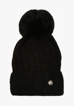 Czarna Czapka z Wiskozą Metaliczną Nicią i Pomponem Berira