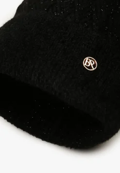 Czarna Czapka z Wiskozą Metaliczną Nicią i Pomponem Berira