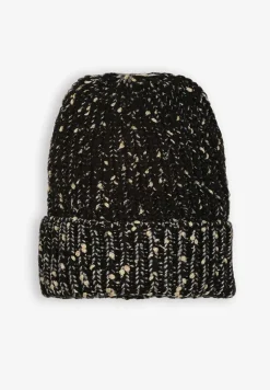Czarna Czapka z Wiskozą Ozdobiona Pomponem z Prążkowanego Materiału Temizelle