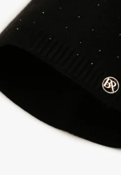 Czarna Czapka z Wiskozą z Futrzanym Pomponem i Cyrkoniowym Zdobieniem Jackitha