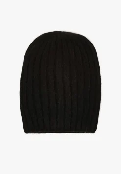 Czarna Czapka z Wiskozy w Stylu Beanie z Prążkowanego Materiału Enandira