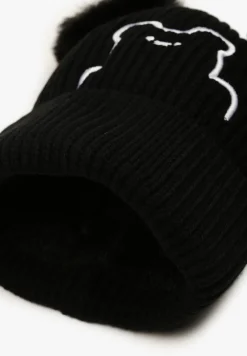 Czarna Czapka z Wywinięciem Misiem i Pomponami Nealinae