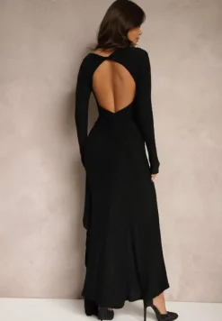 Czarna Dopasowana Sukienka z Marszczeniem Usztywnionymi Miseczkami i Rozcięciem na Nogę Remirina