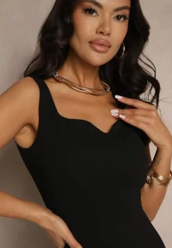 Czarna Dopasowana Sukienka o Ołówkowym Kroju z Dekoltem Typu Serce Adeira