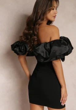 Czarna Dopasowana Sukienka Mini z Falbanami Denime