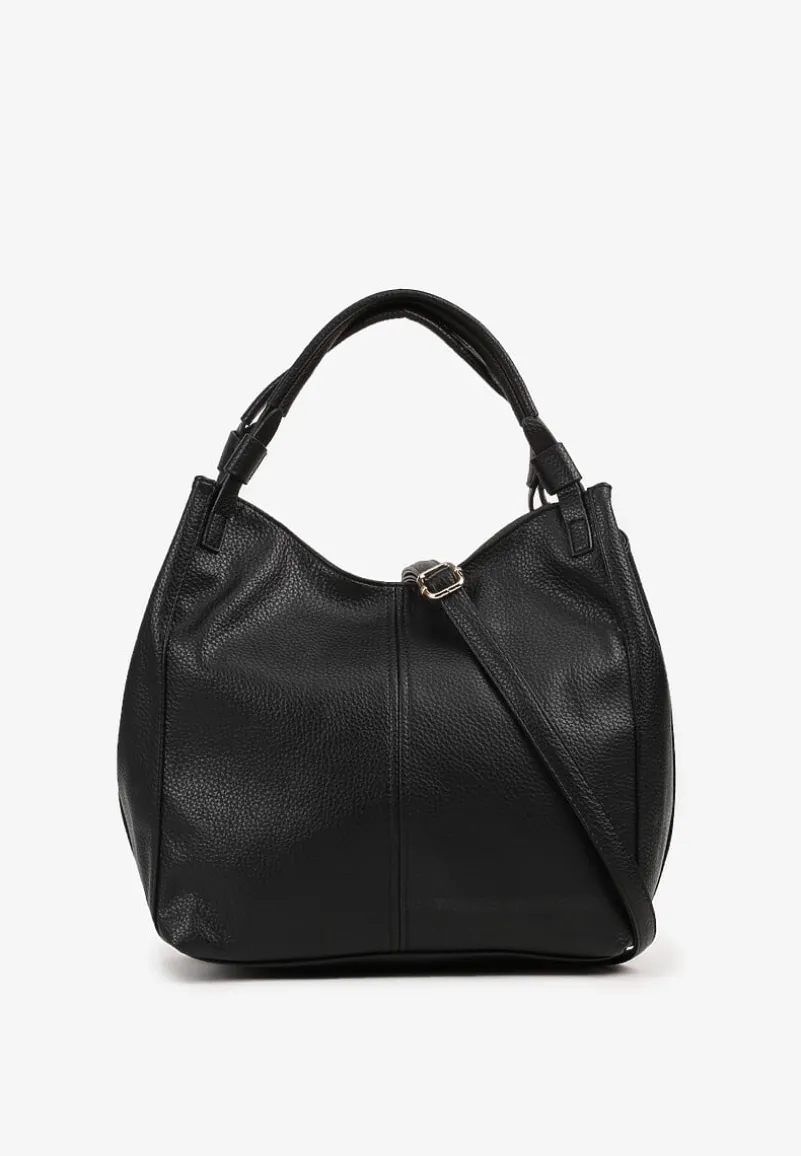 Czarna Duża Torebka na Ramię z Regulowanym Dodatkowym Paskiem Zemeriana