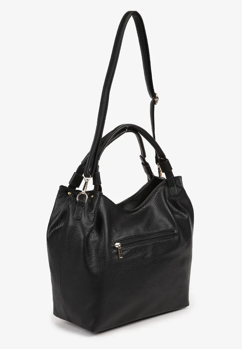 Czarna Duża Torebka na Ramię z Regulowanym Dodatkowym Paskiem Zemeriana