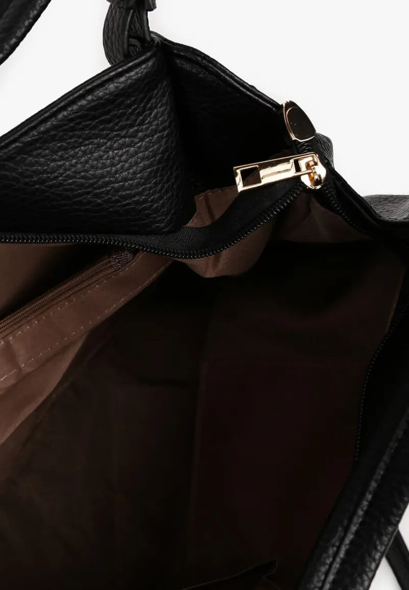 Czarna Duża Torebka na Ramię z Regulowanym Dodatkowym Paskiem Zemeriana