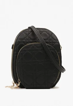 Czarna Dwukomorowa Torebka Mała z Ozdobnym Pikowaniem Na Ramię Fujina