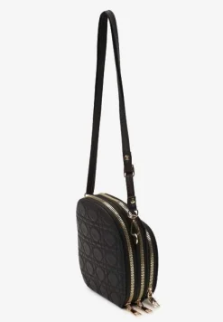 Czarna Dwukomorowa Torebka Mała z Ozdobnym Pikowaniem Na Ramię Fujina
