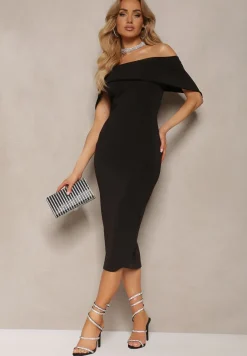 Czarna Elegancka Sukienka Koktajlowa Hiszpanka o Dopasowanym Kroju Nuelia