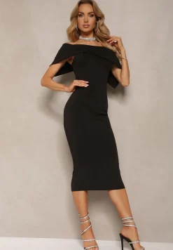Czarna Elegancka Sukienka Koktajlowa Hiszpanka o Dopasowanym Kroju Nuelia