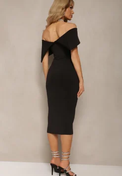 Czarna Elegancka Sukienka Koktajlowa Hiszpanka o Dopasowanym Kroju Nuelia