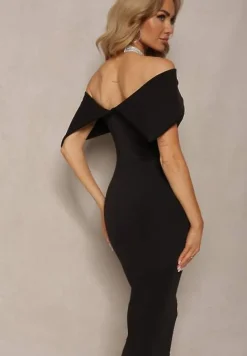 Czarna Elegancka Sukienka Koktajlowa Hiszpanka o Dopasowanym Kroju Nuelia