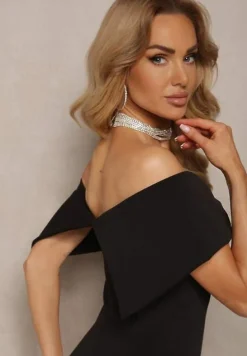 Czarna Elegancka Sukienka Koktajlowa Hiszpanka o Dopasowanym Kroju Nuelia