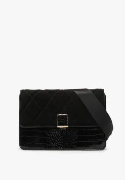 Czarna Jednokomorowa Torebka z Pikowaniem i Lakierowaną Imitacją Skóry Węża Maridi