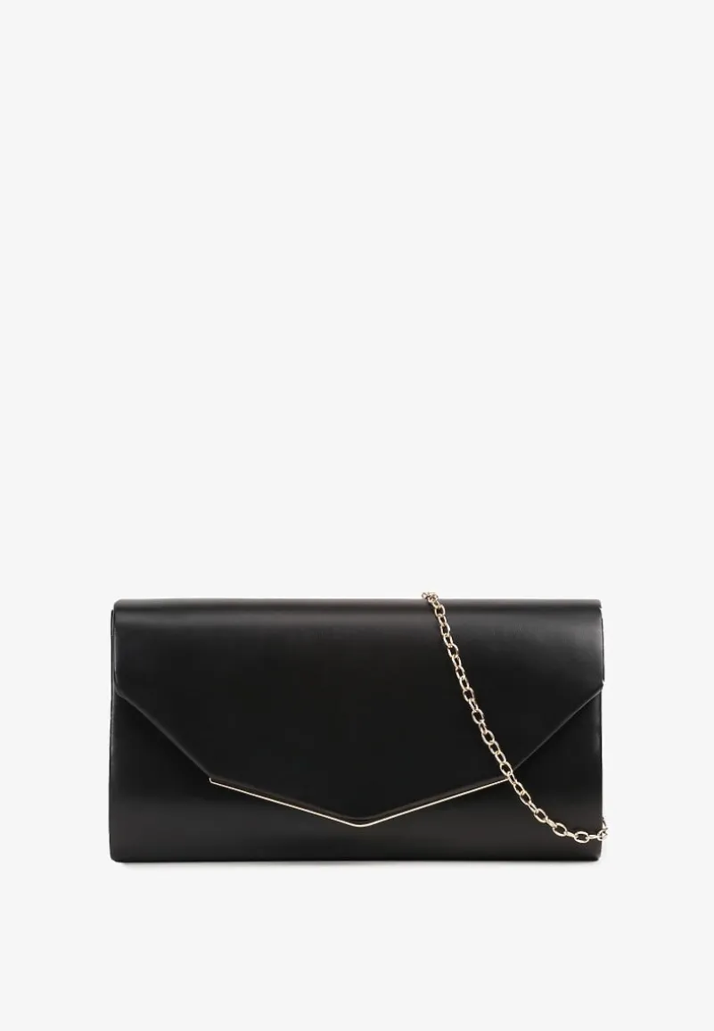 Czarna Klasyczna Torebka Kopertówka z Odpinanym Łańcuszkiem Rinithara