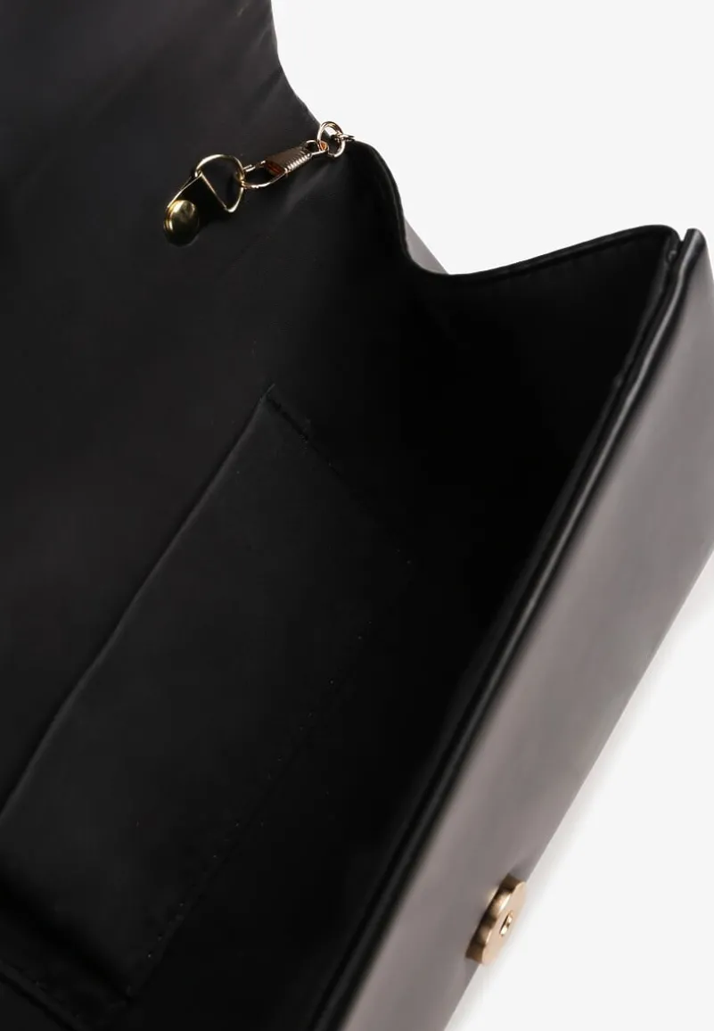 Czarna Klasyczna Torebka Kopertówka z Odpinanym Łańcuszkiem Rinithara