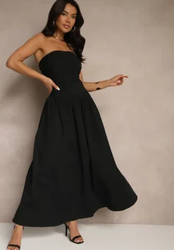 Czarna Koktajlowa Bawełniana Sukienka Bodycon Filitera