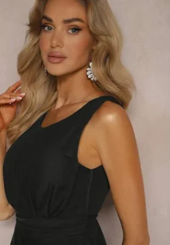 Czarna Koktajlowa Sukienka z Tiulowym Dołem Bez Rękawów Elastar