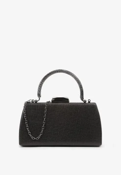 Czarna Kopertówka Torebka na Ramię z Łańcuszkiem i Metaliczną Rączką Ulaggia