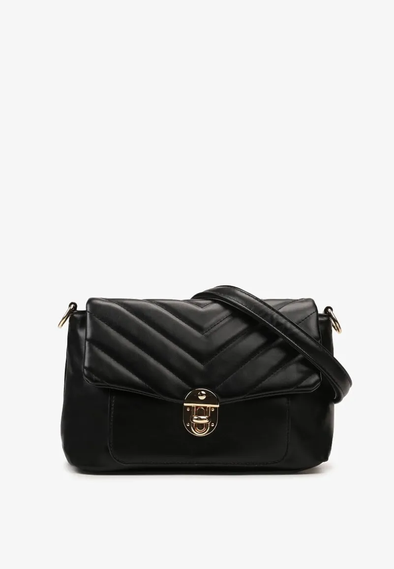 Czarna Kopertówka Torebka z Pikowaniem i Odpinanym Paskiem Rhianona