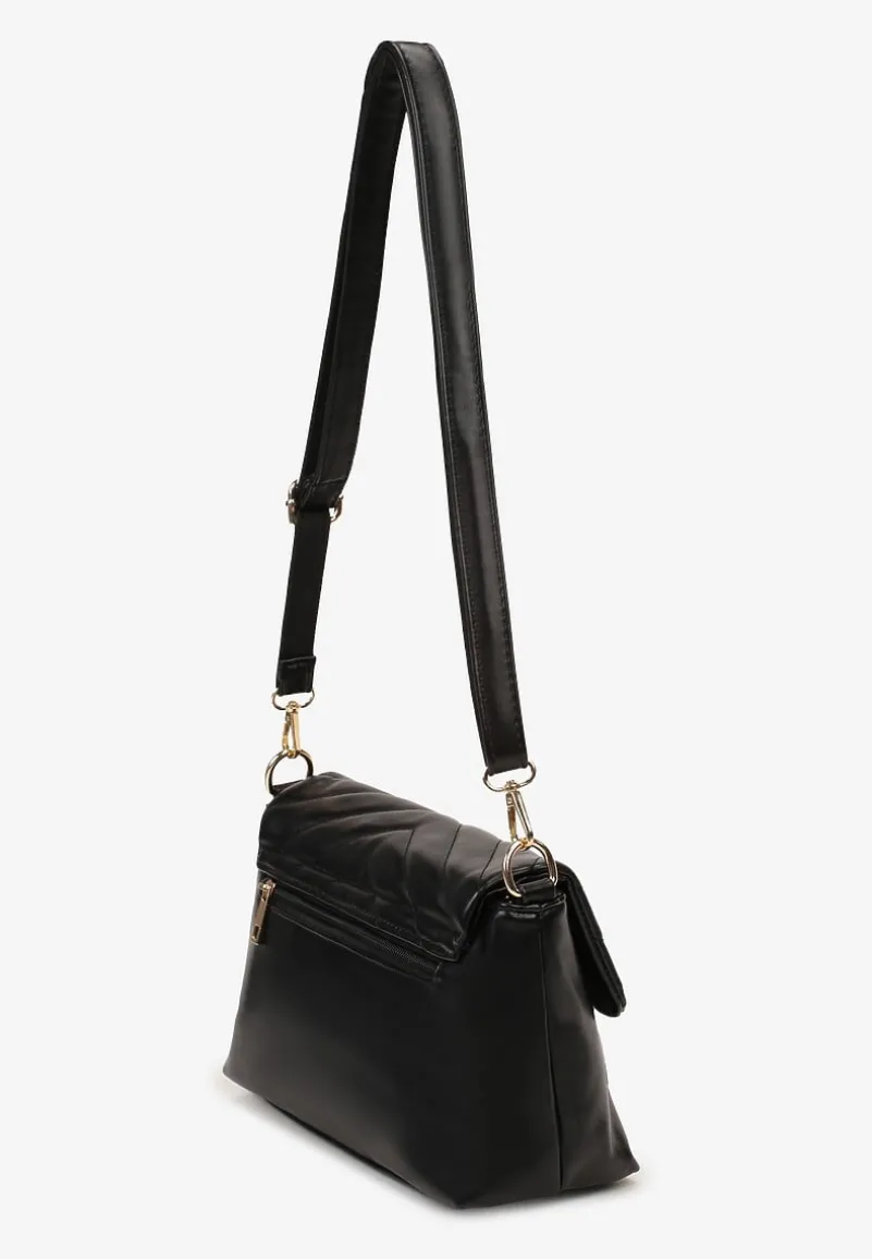 Czarna Kopertówka Torebka z Pikowaniem i Odpinanym Paskiem Rhianona