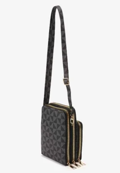 Czarna Mała Torebka Dwukomorowa na Ramię z Geometrycznym Wzorem Rastia