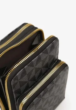 Czarna Mała Torebka Dwukomorowa na Ramię z Geometrycznym Wzorem Rastia