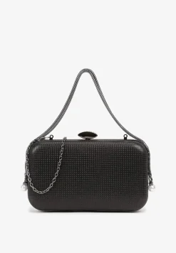 Czarna Mała Torebka Kopertówka na Ramię z Łańcuszkiem Rączką i Perełkami Nellissa