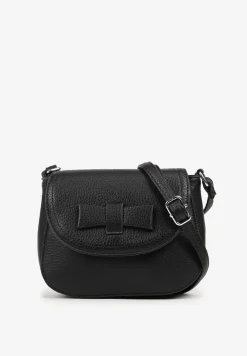 Czarna Mała Torebka Listonoszka Zdobiona Kokardą Nalieve