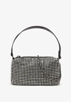 Czarna Mała Torebka w Cyrkonie z Paskiem i Łańcuszkiem Volaria