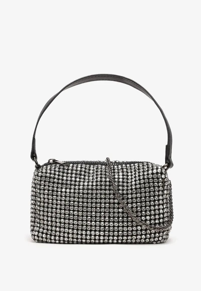 Czarna Mała Torebka w Cyrkonie z Paskiem i Łańcuszkiem Volaria