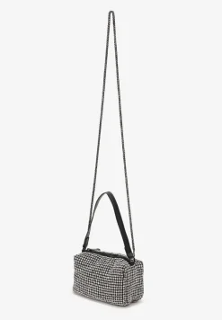 Czarna Mała Torebka w Cyrkonie z Paskiem i Łańcuszkiem Volaria