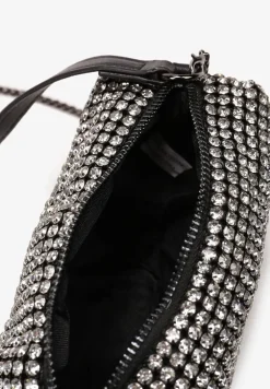 Czarna Mała Torebka w Cyrkonie z Paskiem i Łańcuszkiem Volaria