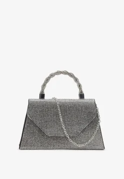 Czarna Mała Torebka w Cyrkonie z Rączką i Łańcuszkiem Twistelle