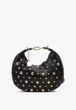 Czarna Mała Torebka ze Zdobieniem i Odpinanym Paskiem Wyneth