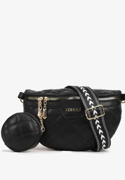 Czarna Nerka Tłoczona Ozdobiona z Portmonetką i Napisem Ananne