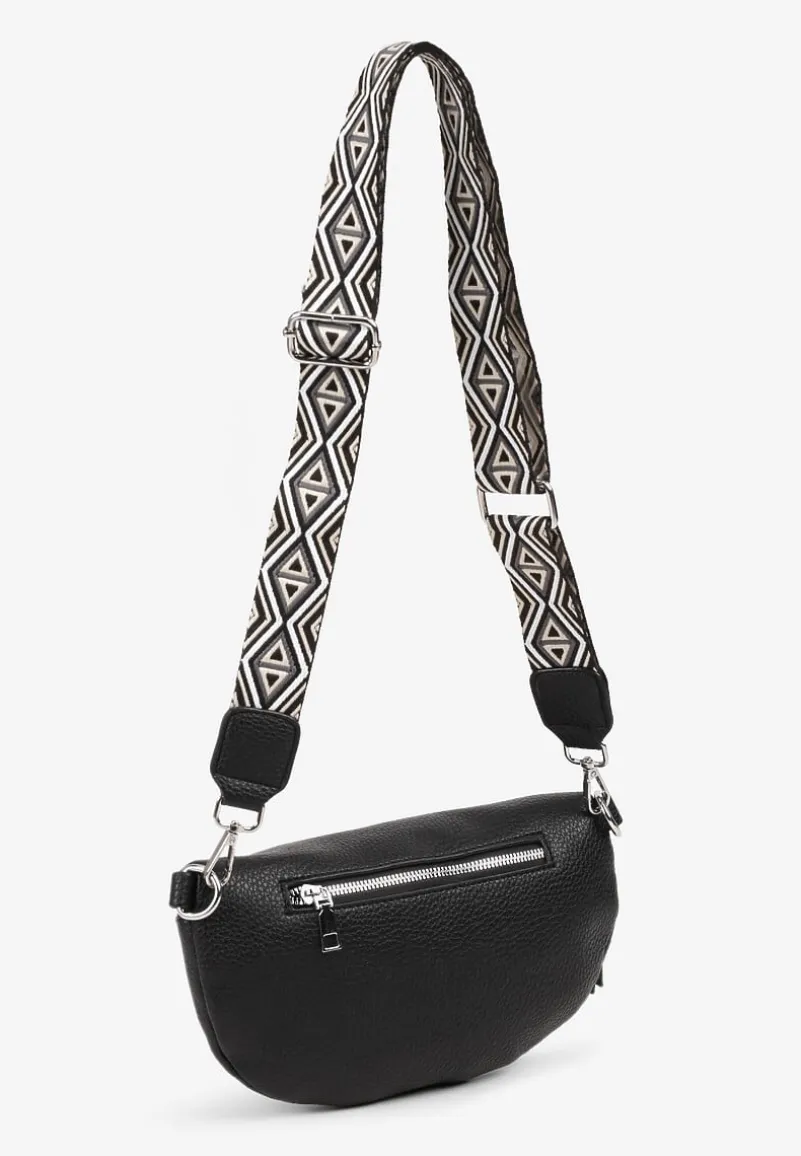 Czarna Nerka z Materiałowym Paskiem w Mozaikowe Wzorki Delavinea