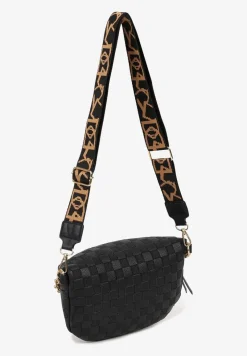 Czarna Nerka z Ozdobnym Napisem Tłoczeniem i Łańcuszkiem Lioquella