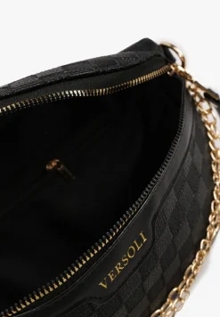 Czarna Nerka z Ozdobnym Napisem Tłoczeniem i Łańcuszkiem Lioquella