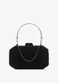 Czarna Owalna Torebka Ozdobiona Brokatem z Retro Zatrzaskiem Traorra