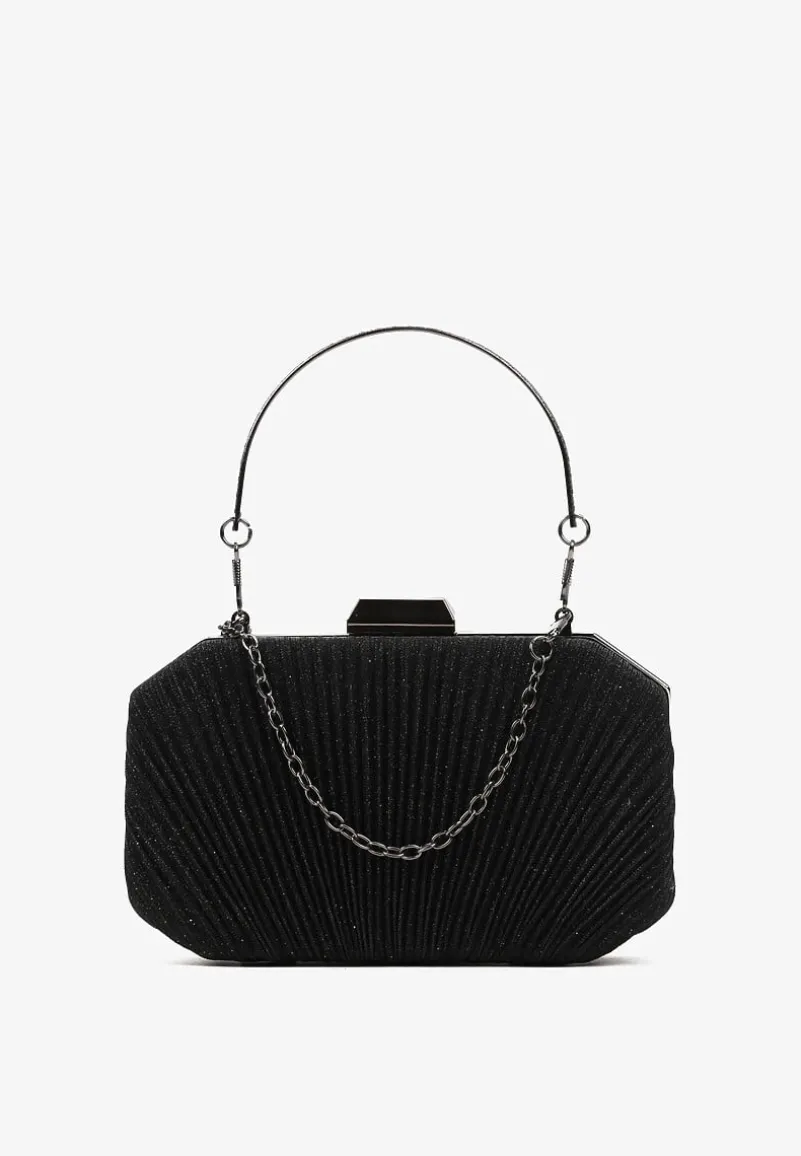 Czarna Owalna Torebka Ozdobiona Brokatem z Retro Zatrzaskiem Traorra