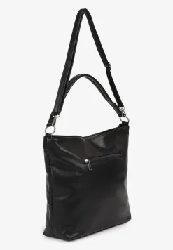 Czarna Pikowana Torebka w Stylu Shopperki z Metaliczną Ozdobą Lanovara